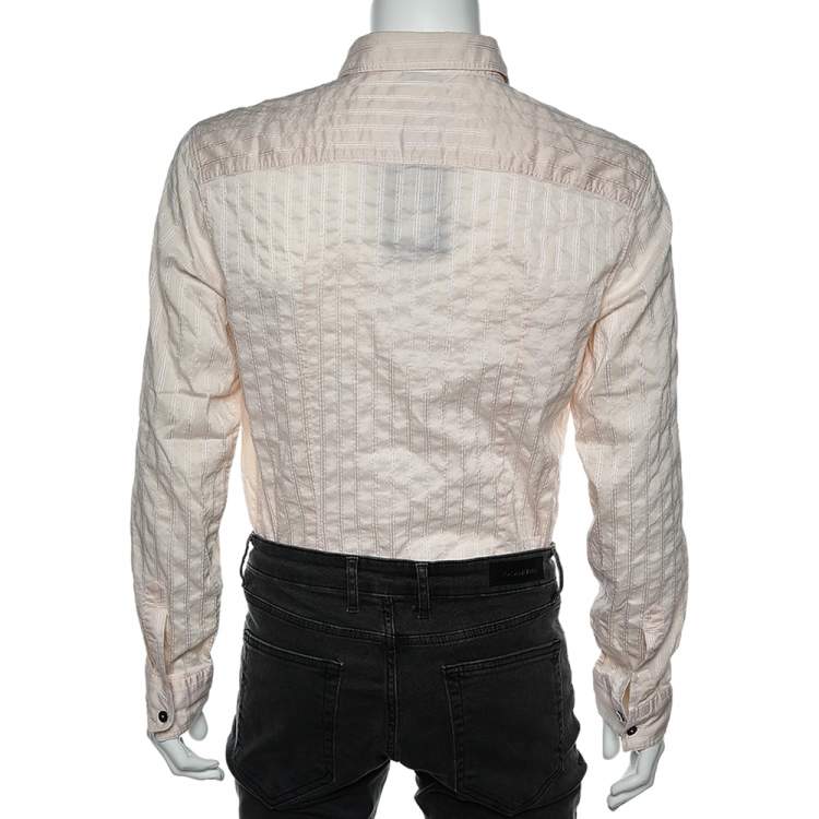 Pre Owned D&G Pink Textured Striped Cotton Button Front Shirt XL