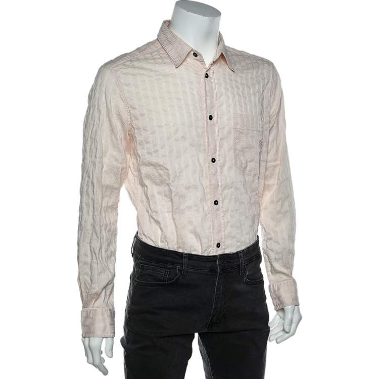 Pre Owned D&G Pink Textured Striped Cotton Button Front Shirt XL