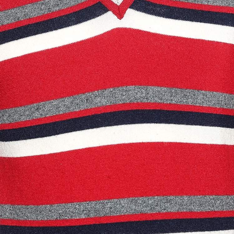 Pre Owned D&G Red Striped Wool Blend V Neck Pullover S