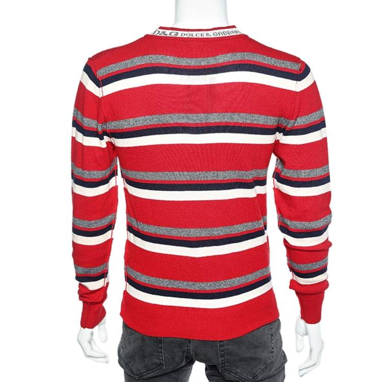 Pre Owned D&G Red Striped Wool Blend V Neck Pullover S
