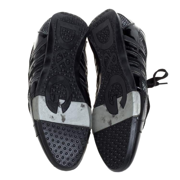 Pre Owned D&G Black Snakeskin Effect and Patent Leather Lace  Low Top Sneakers Size 42