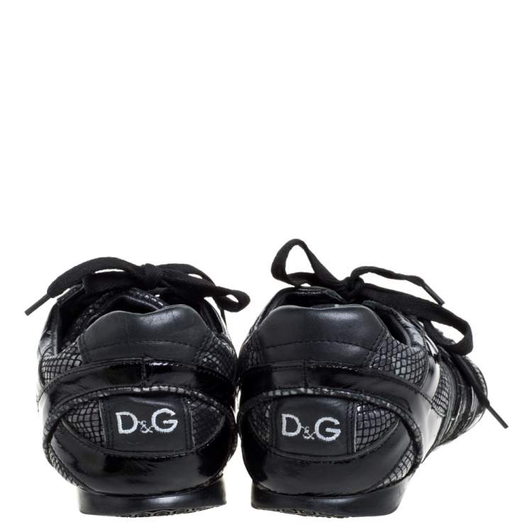 Pre Owned D&G Black Snakeskin Effect and Patent Leather Lace  Low Top Sneakers Size 42
