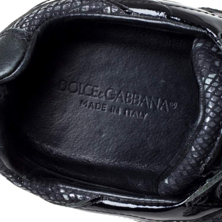 Pre Owned D&G Black Snakeskin Effect and Patent Leather Lace  Low Top Sneakers Size 42