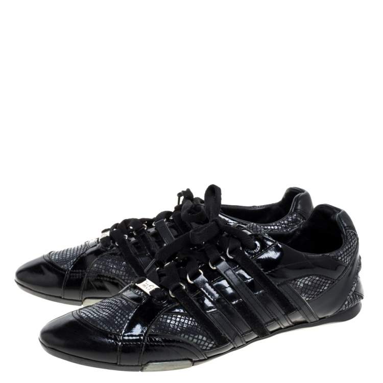 Pre Owned D&G Black Snakeskin Effect and Patent Leather Lace  Low Top Sneakers Size 42