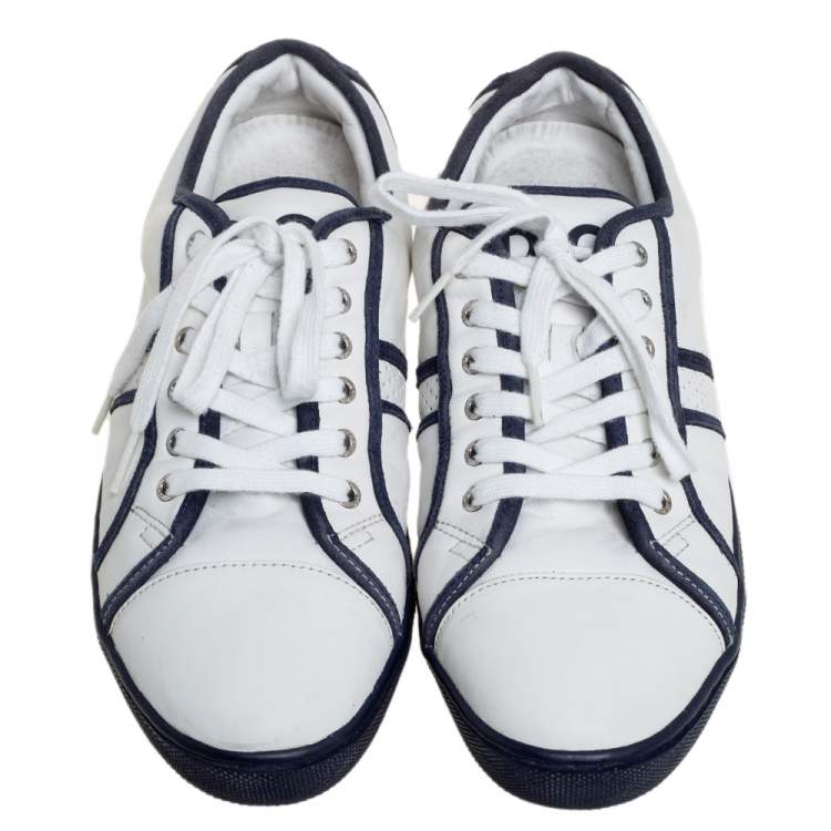 Pre Owned D&G White/Blue Leather And Suede Low Top Sneakers Size 42