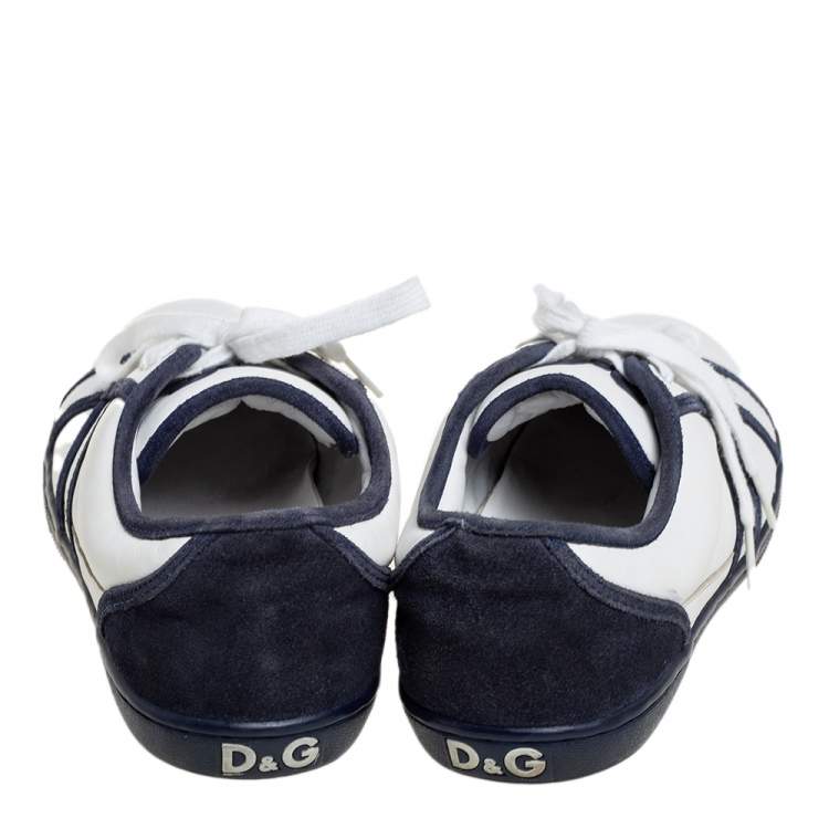 Pre Owned D&G White/Blue Leather And Suede Low Top Sneakers Size 42