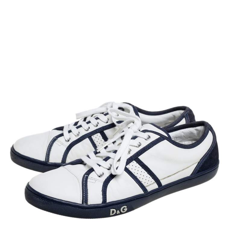Pre Owned D&G White/Blue Leather And Suede Low Top Sneakers Size 42