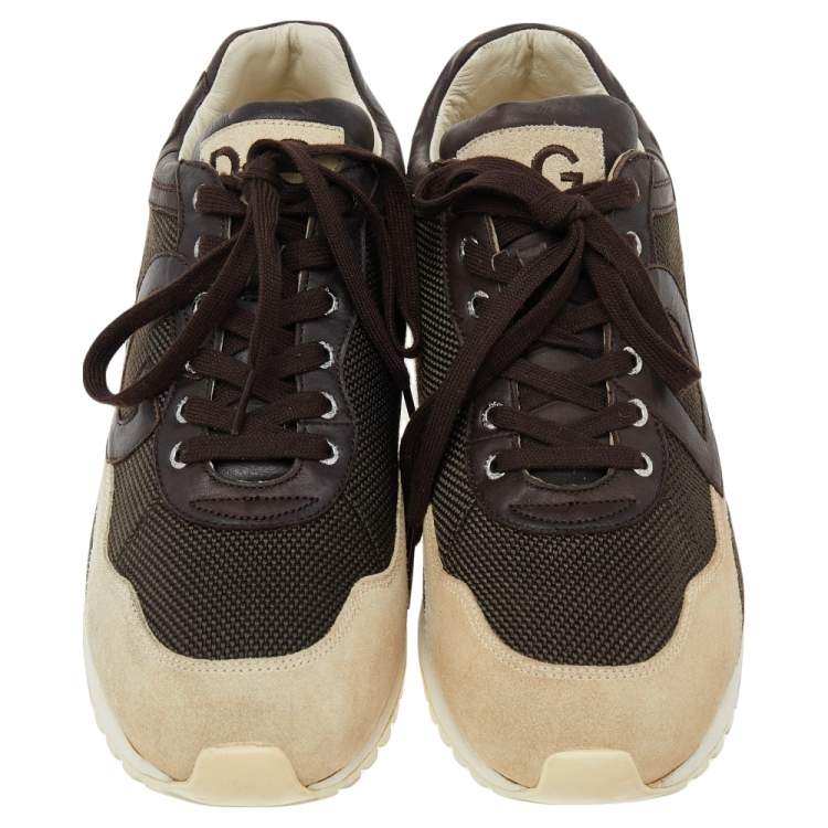 Pre Owned Dolce & Gabbana Brown/Beige Mesh And Suede Sneakers Size 44