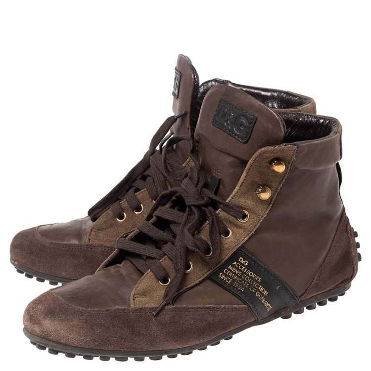 Pre Owned D&G Brown Suede and Leather Lace Up High Top Sneakers Size 41