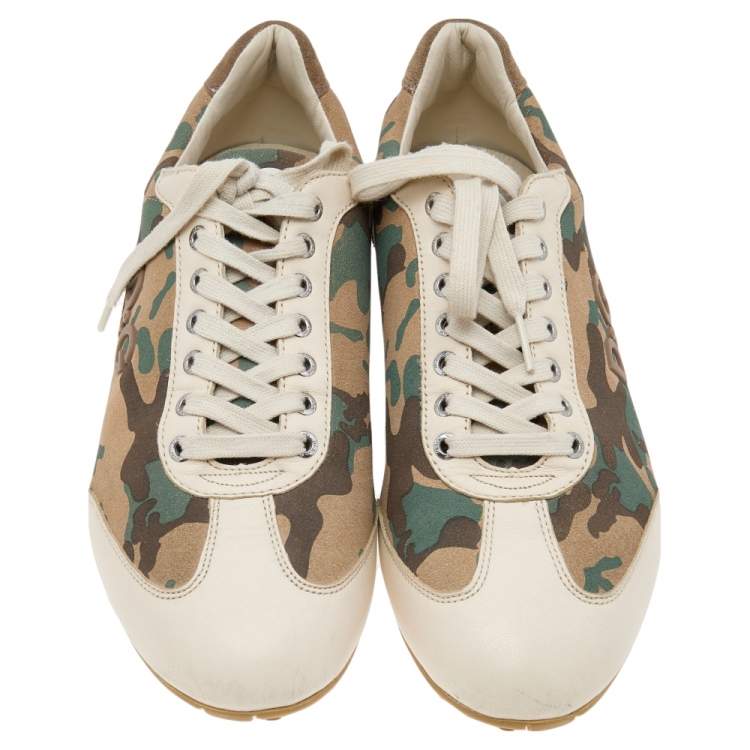 Pre Owned D&G Beige Leather And Camouflage Print Suede Low Top Sneakers Size 41