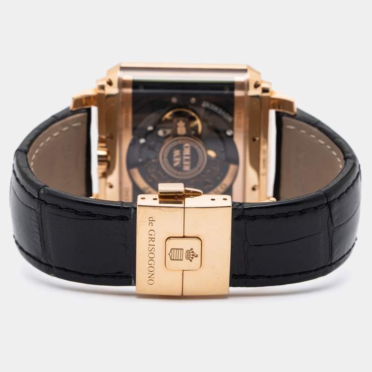 Pre Owned De Grisogono Lime 18k Rose Gold Alligator New Retro No.1 Men's Wristwatch 44 mm 
