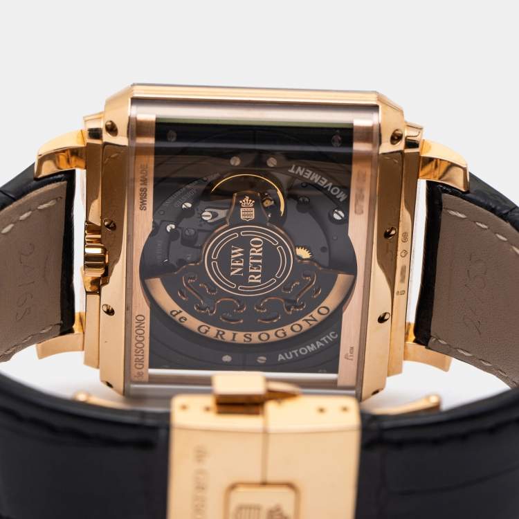 Pre Owned De Grisogono Lime 18k Rose Gold Alligator New Retro No.1 Men's Wristwatch 44 mm 