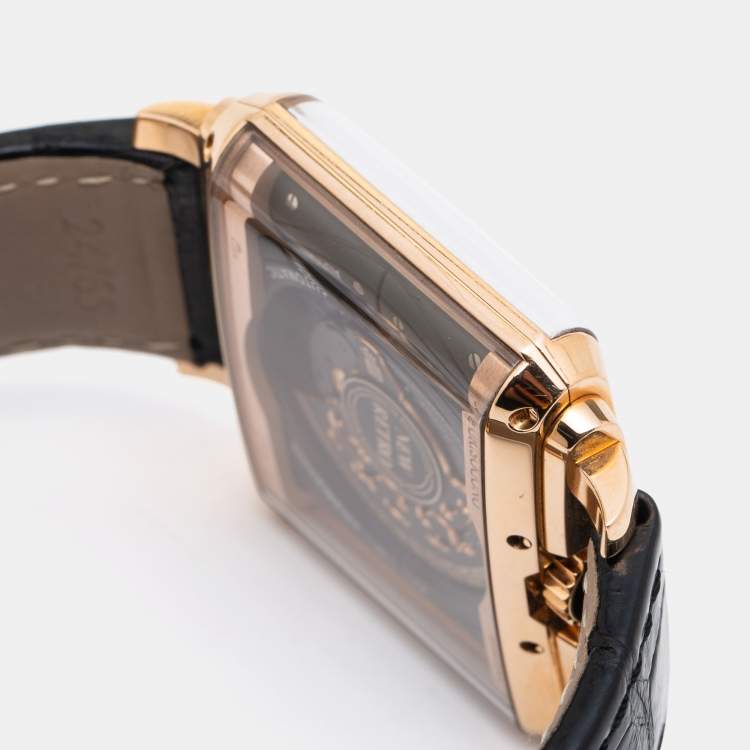 Pre Owned De Grisogono Lime 18k Rose Gold Alligator New Retro No.1 Men's Wristwatch 44 mm 