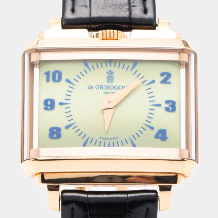 Pre Owned De Grisogono Lime 18k Rose Gold Alligator New Retro No.1 Men's Wristwatch 44 mm 