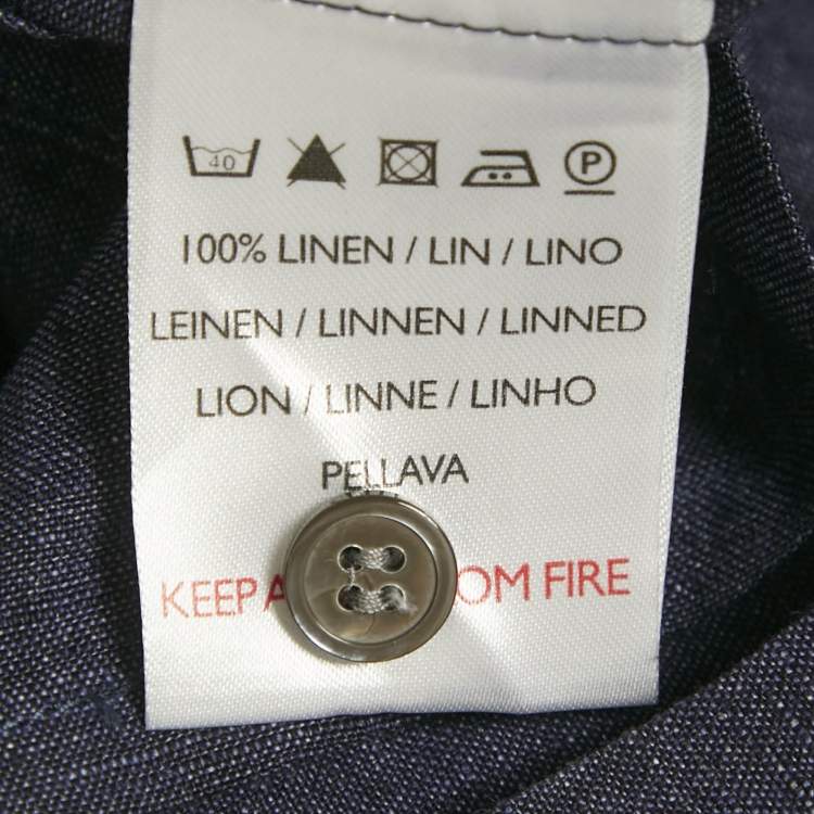 Pre Owned Derek Rose Navy Blue Linen Button Front Shirt M