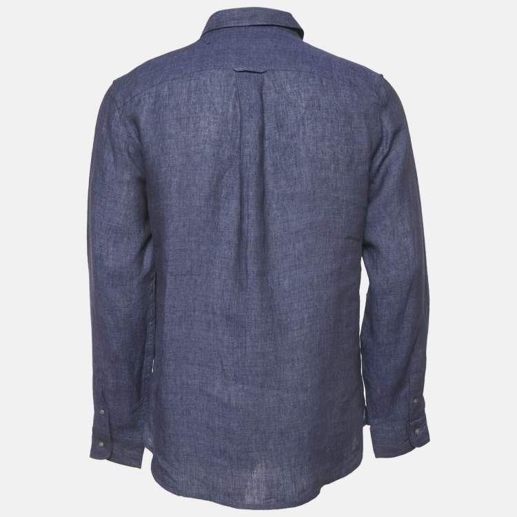 Pre Owned Derek Rose Navy Blue Linen Button Front Shirt M