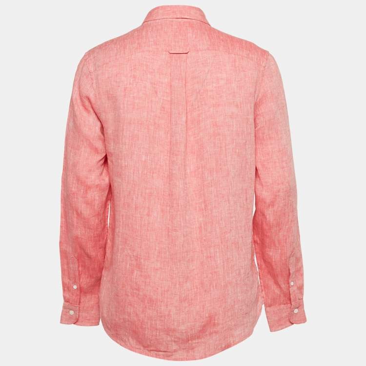 Pre Owned Derek Rose Pink Linen Long Sleeve Shirt M