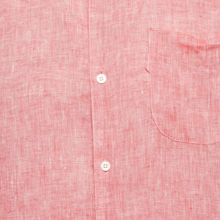 Pre Owned Derek Rose Pink Linen Long Sleeve Shirt M