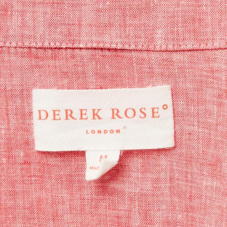 Pre Owned Derek Rose Pink Linen Long Sleeve Shirt M