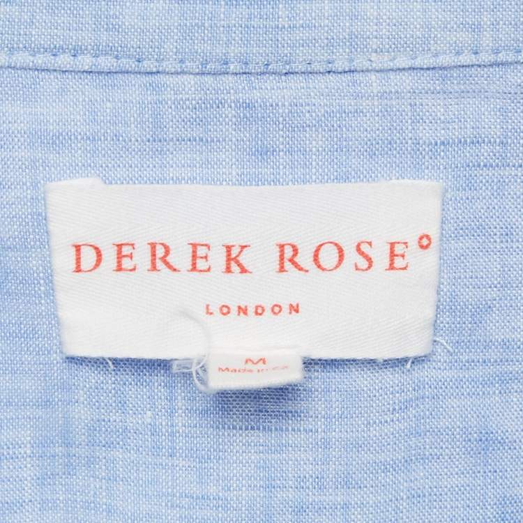 Pre Owned Derek Rose Blue Linen Long Sleeve Shirt M