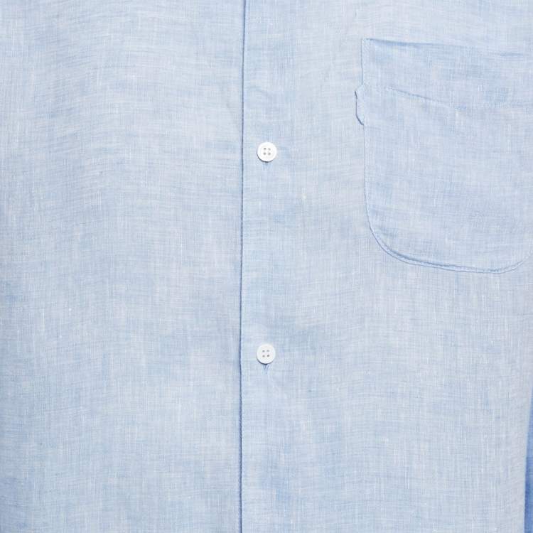 Pre Owned Derek Rose Blue Linen Long Sleeve Shirt M