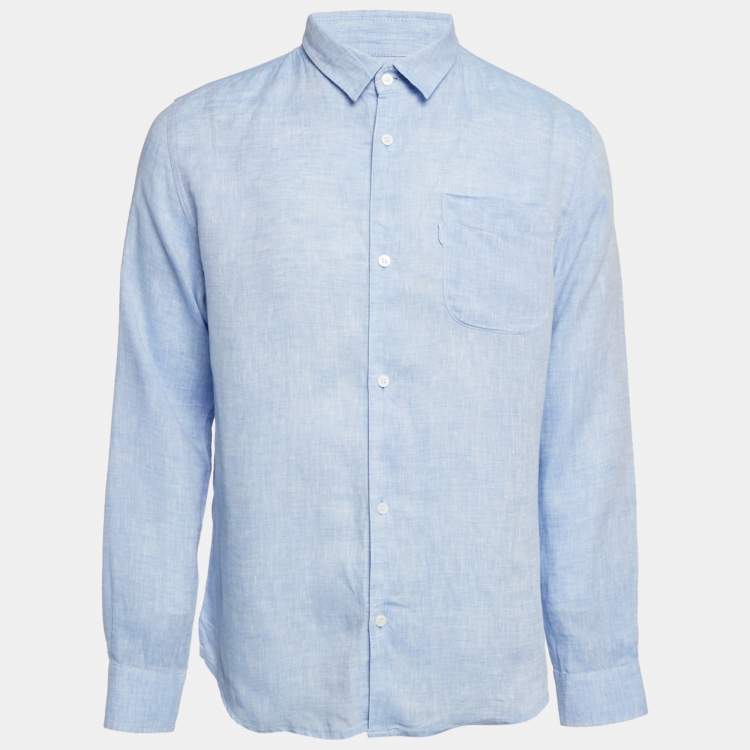 Pre Owned Derek Rose Blue Linen Long Sleeve Shirt M