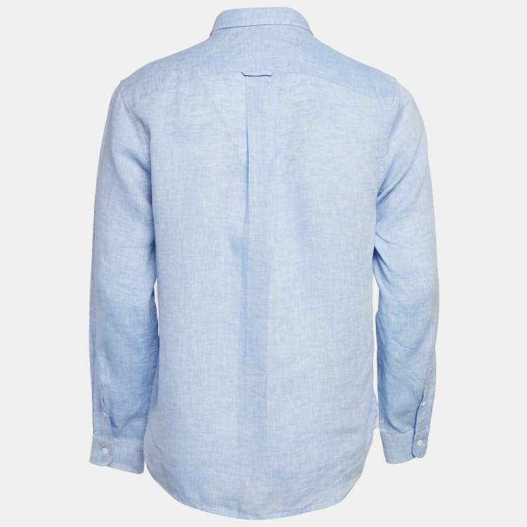 Pre Owned Derek Rose Blue Linen Long Sleeve Shirt M