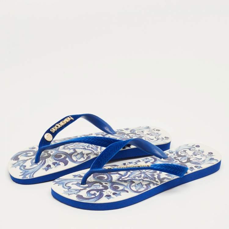 Pre Owned D&G Blue Velvet Pool Thong Flats Size 39.5