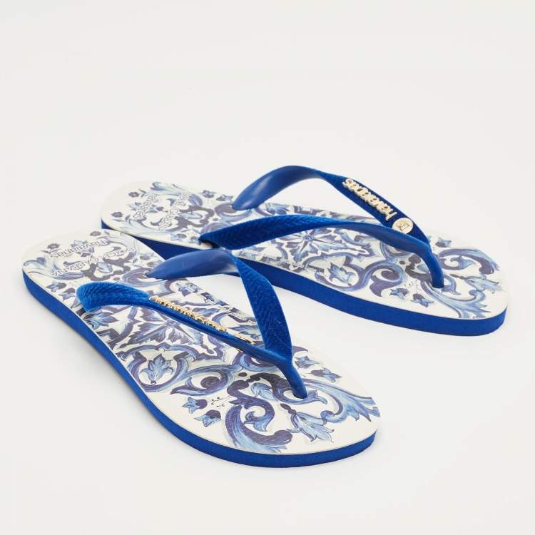 Pre Owned D&G Blue Velvet Pool Thong Flats Size 39.5