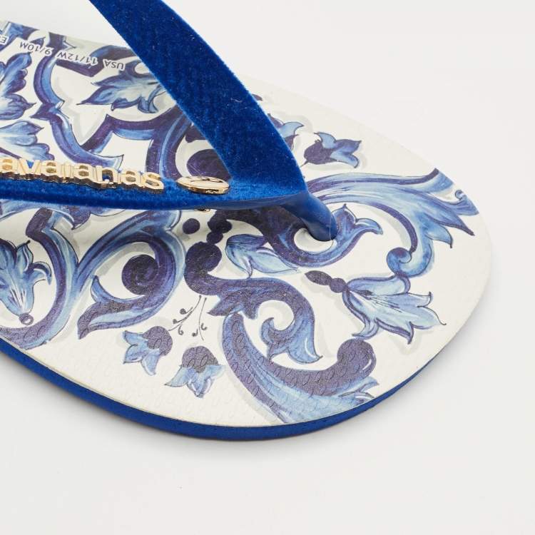 Pre Owned D&G Blue Velvet Pool Thong Flats Size 39.5