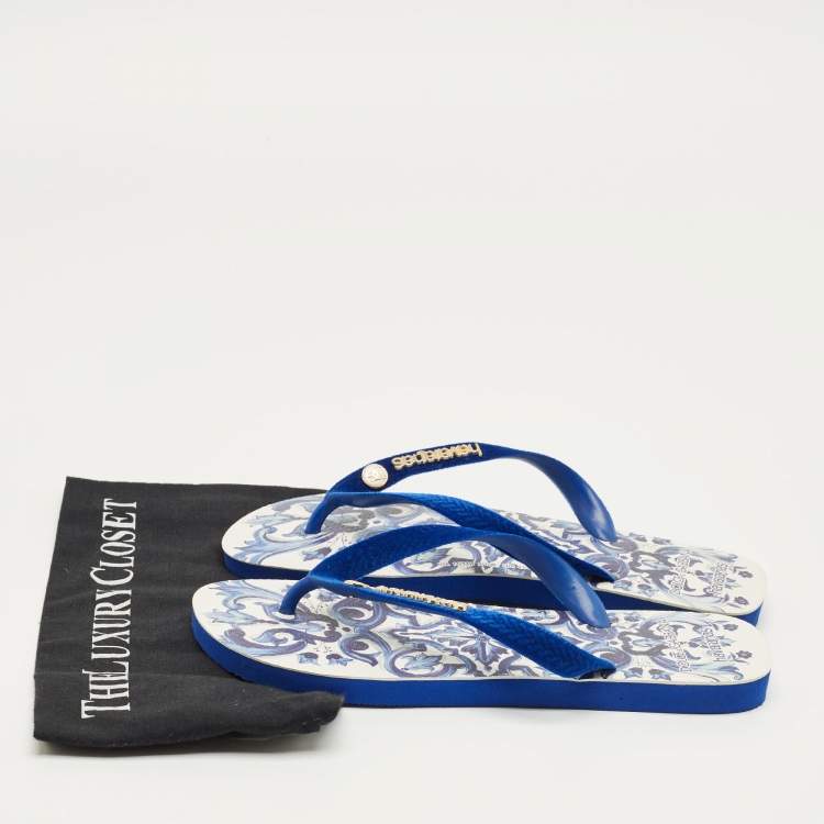 Pre Owned D&G Blue Velvet Pool Thong Flats Size 39.5