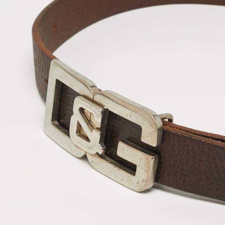 Pre Owned D&G Logo 90 CM Buckle Belt Brown Leather