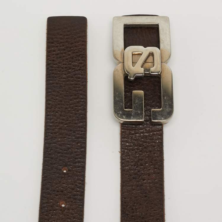 Pre Owned D&G Logo 90 CM Buckle Belt Brown Leather
