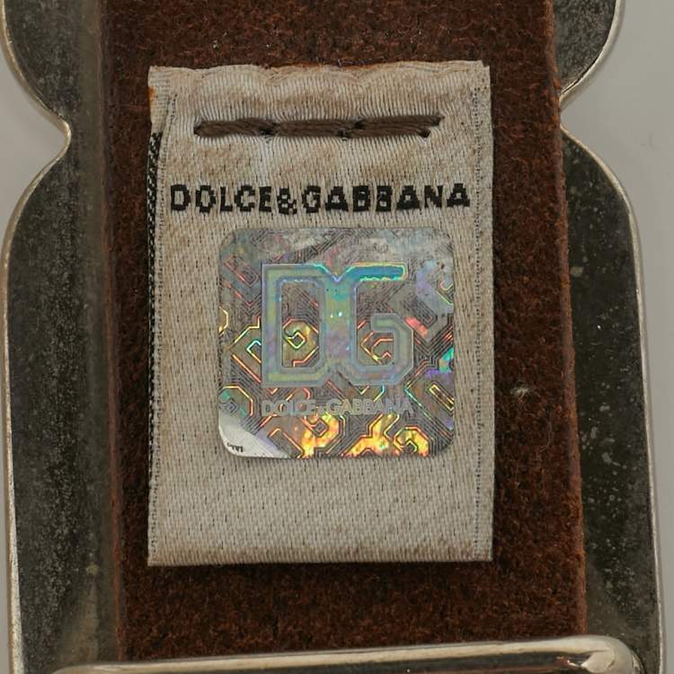 Pre Owned D&G Logo 90 CM Buckle Belt Brown Leather