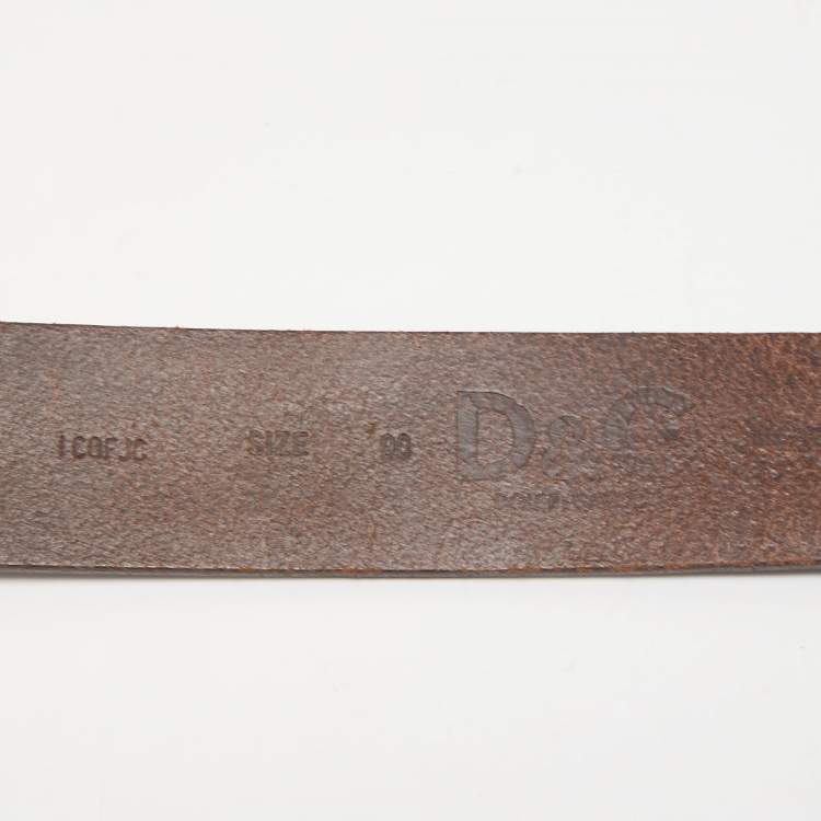 Pre Owned D&G Dark Brown Leather Logo Buckle Belt 90CM