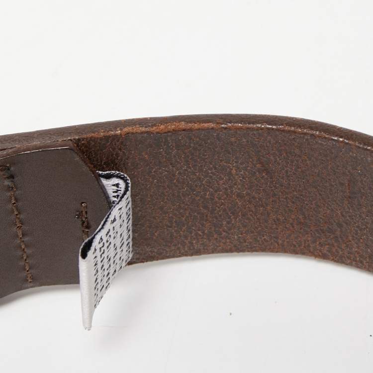 Pre Owned D&G Dark Brown Leather Logo Buckle Belt 90CM