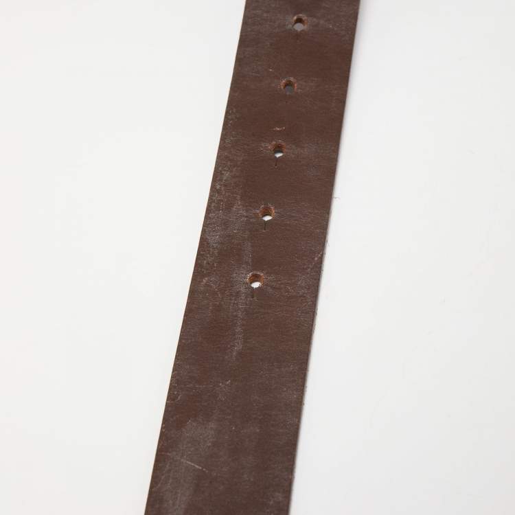 Pre Owned D&G Dark Brown Leather Logo Buckle Belt 90CM
