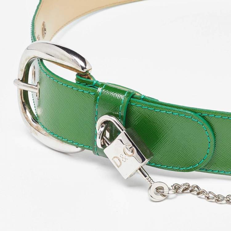 Pre Owned D&G Green Leather Padlock Buckle Belt 85CM