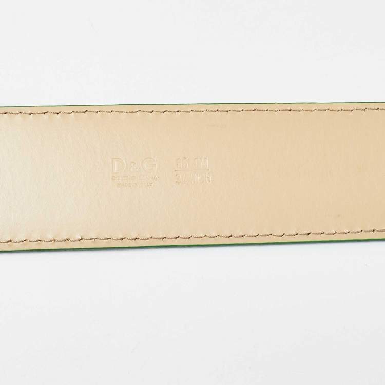 Pre Owned D&G Green Leather Padlock Buckle Belt 85CM
