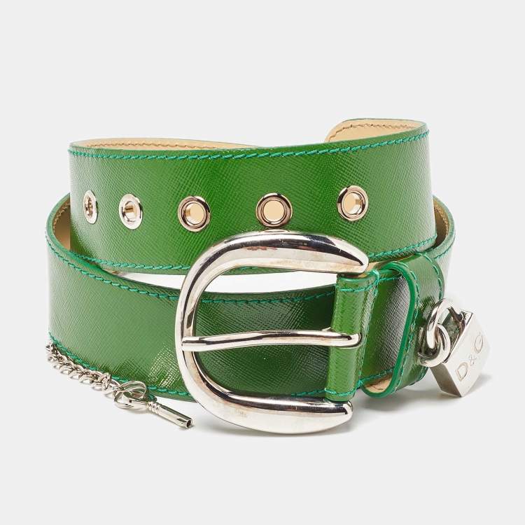 Pre Owned D&G Green Leather Padlock Buckle Belt 85CM