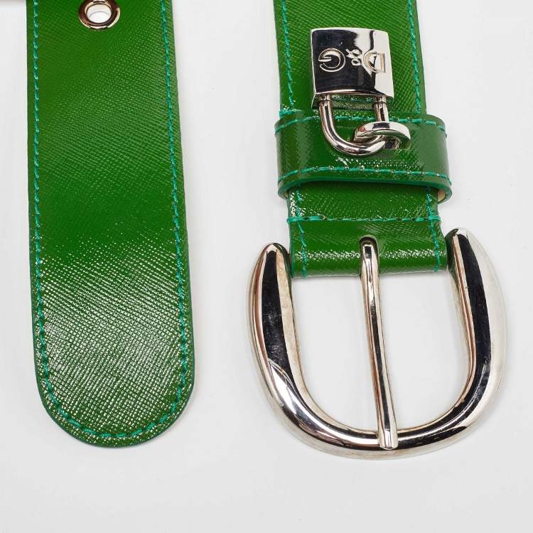 Pre Owned D&G Green Leather Padlock Buckle Belt 85CM