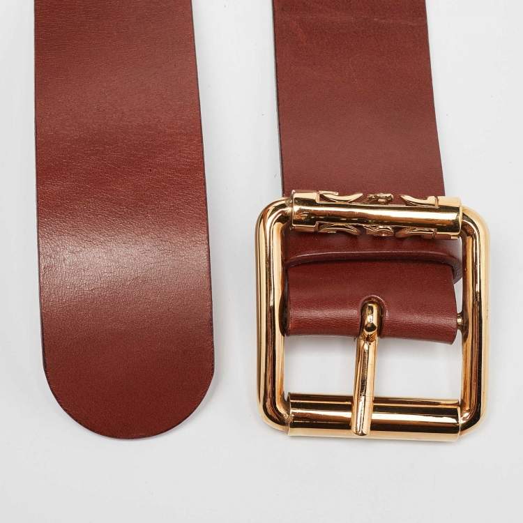 Pre Owned D&G Brown Leather Buckle Belt 95CM