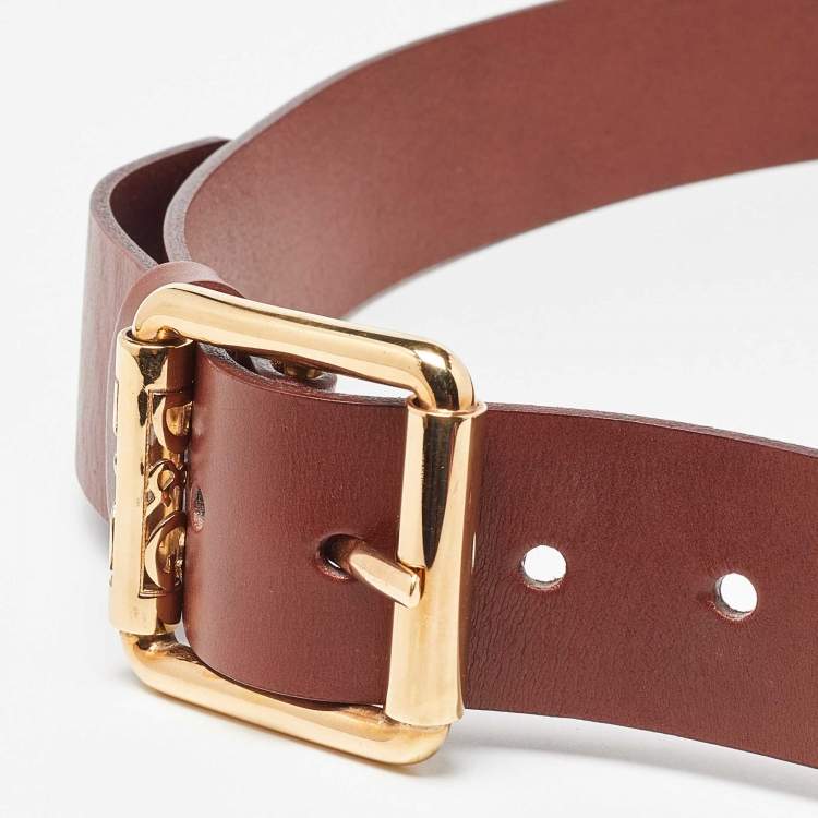 Pre Owned D&G Brown Leather Buckle Belt 95CM