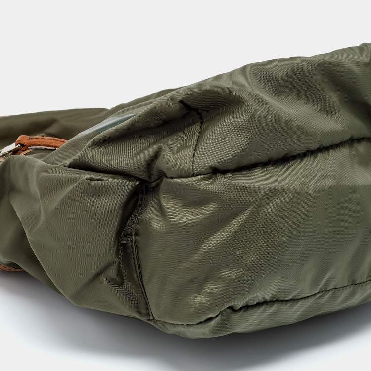 Pre Owned D&G Green/Brown Nylon and Leather Messenger Bag