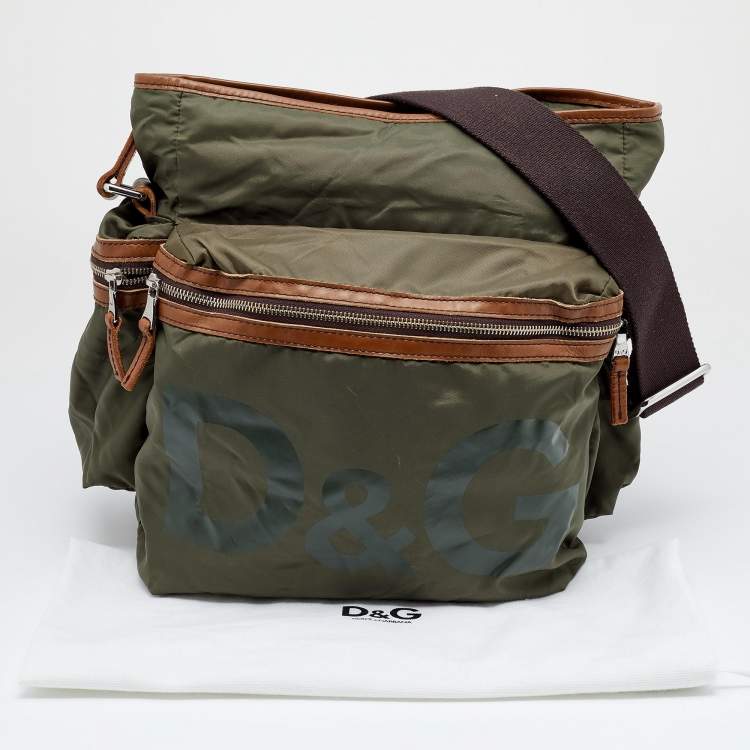 Pre Owned D&G Green/Brown Nylon and Leather Messenger Bag
