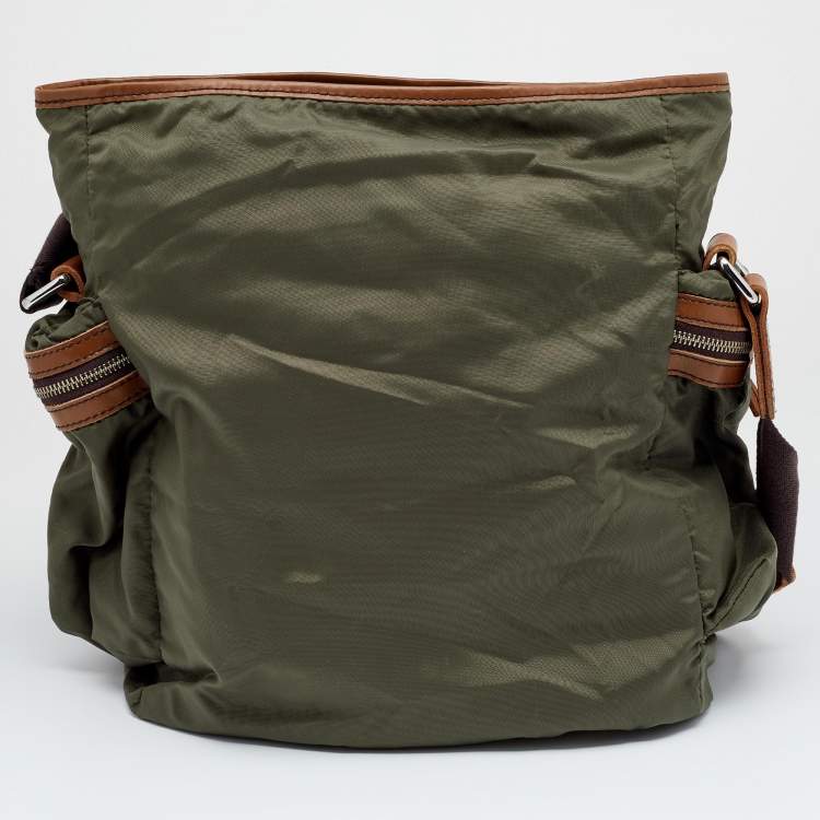 Pre Owned D&G Green/Brown Nylon and Leather Messenger Bag