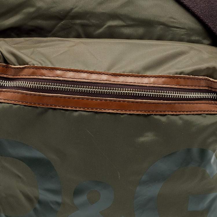 Pre Owned D&G Green/Brown Nylon and Leather Messenger Bag