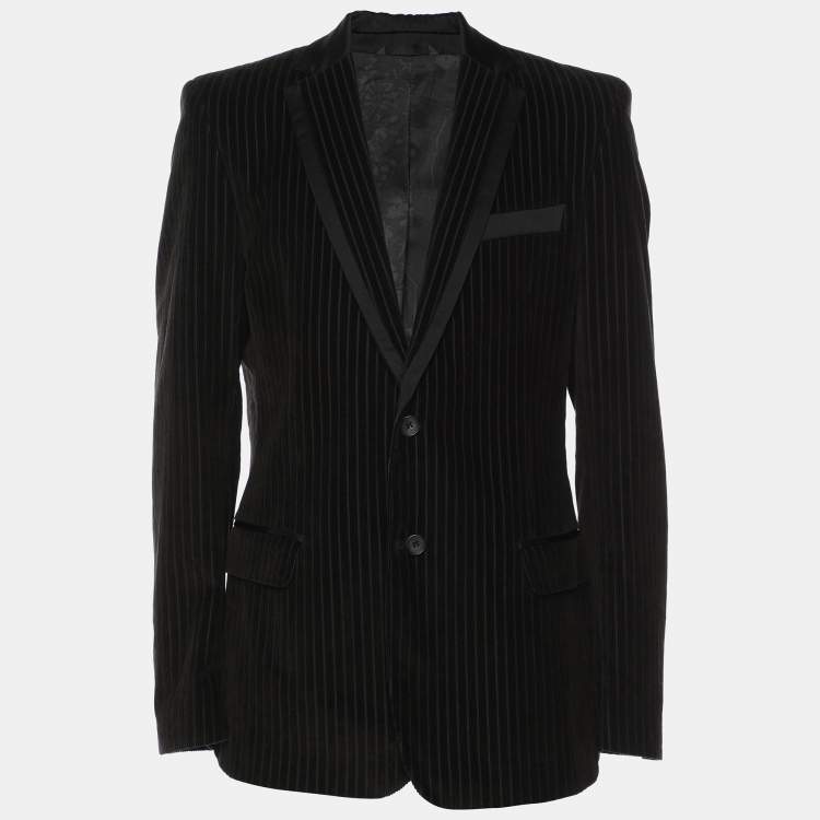 Pre Owned D&G Black Striped Corduroy Button Front Blazer L