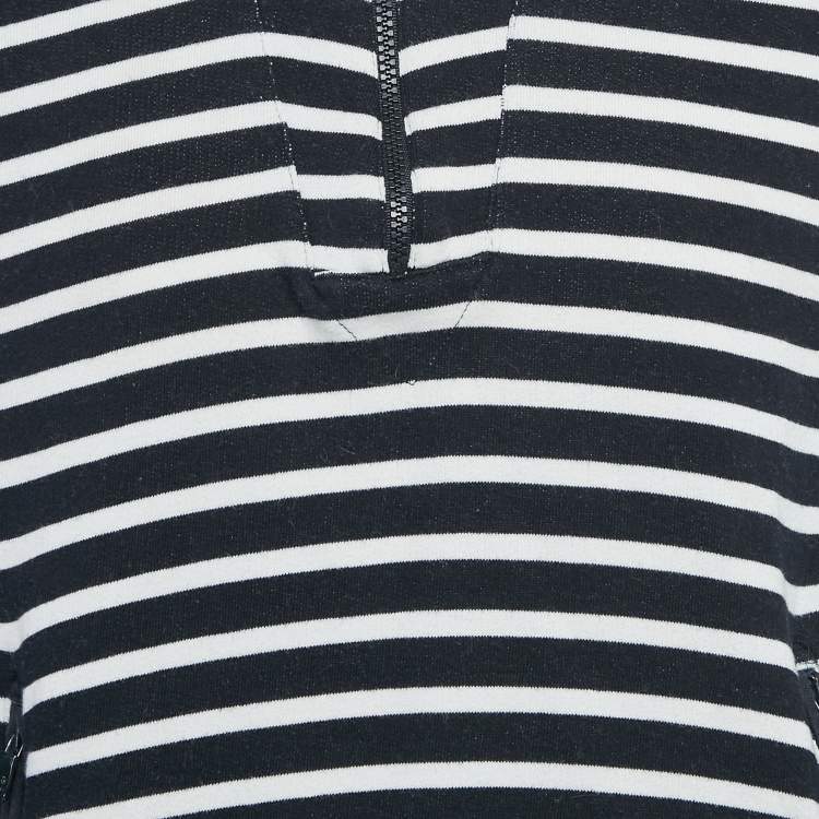 Pre Owned D&G Blue/White Striped Cotton Knit Hooded Sweatshirt XL