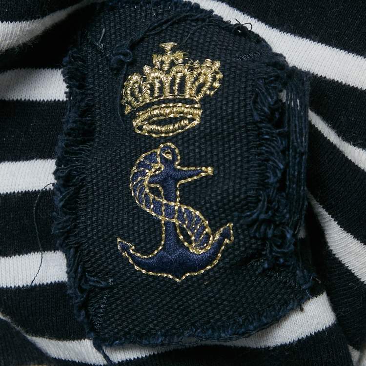 Pre Owned D&G Blue/White Striped Cotton Knit Hooded Sweatshirt XL